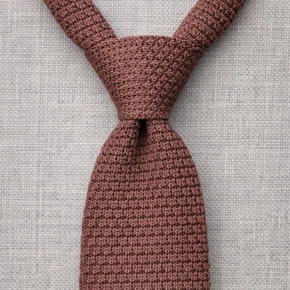 VTG 90s Lands' End Square Knit Necktie Men Brown Mohair Wool Made in USA Preppy